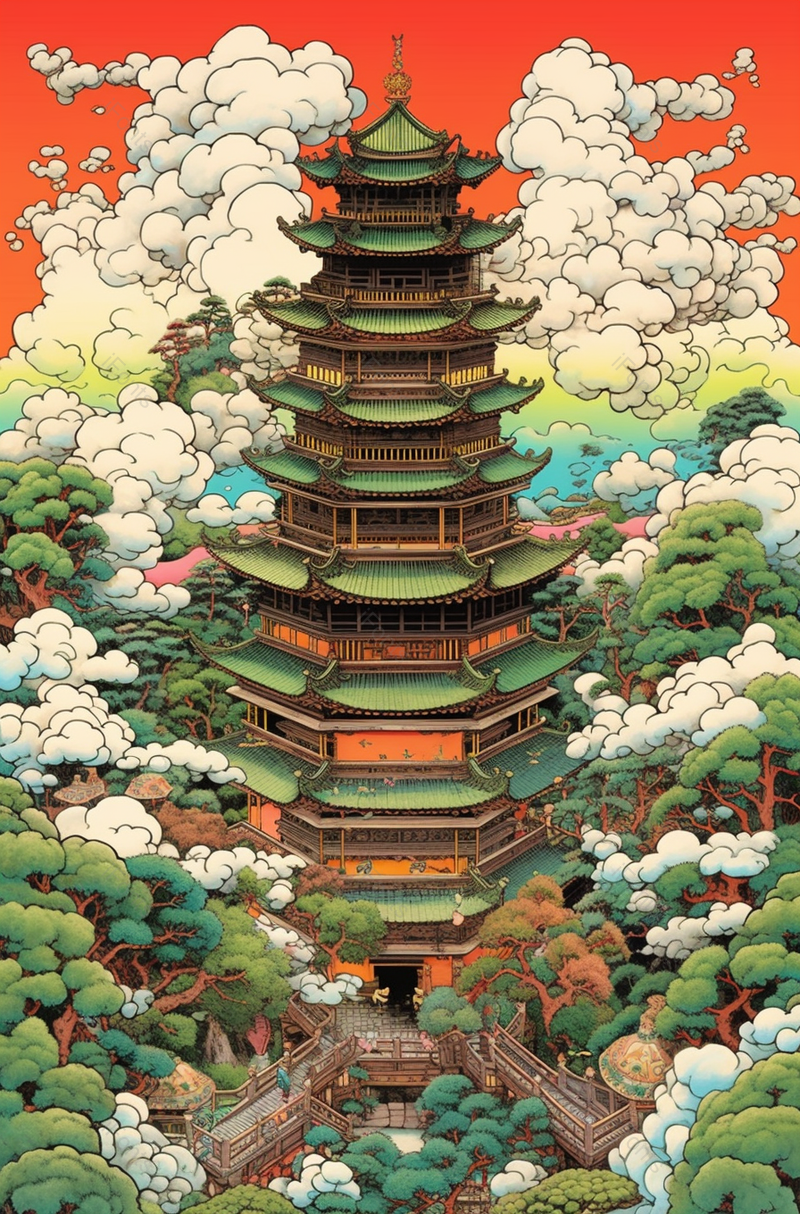 国潮风江西省南昌市滕王阁风景背景,插画/手绘图,插画/手绘图库,插画/手绘图下载,插画/手绘